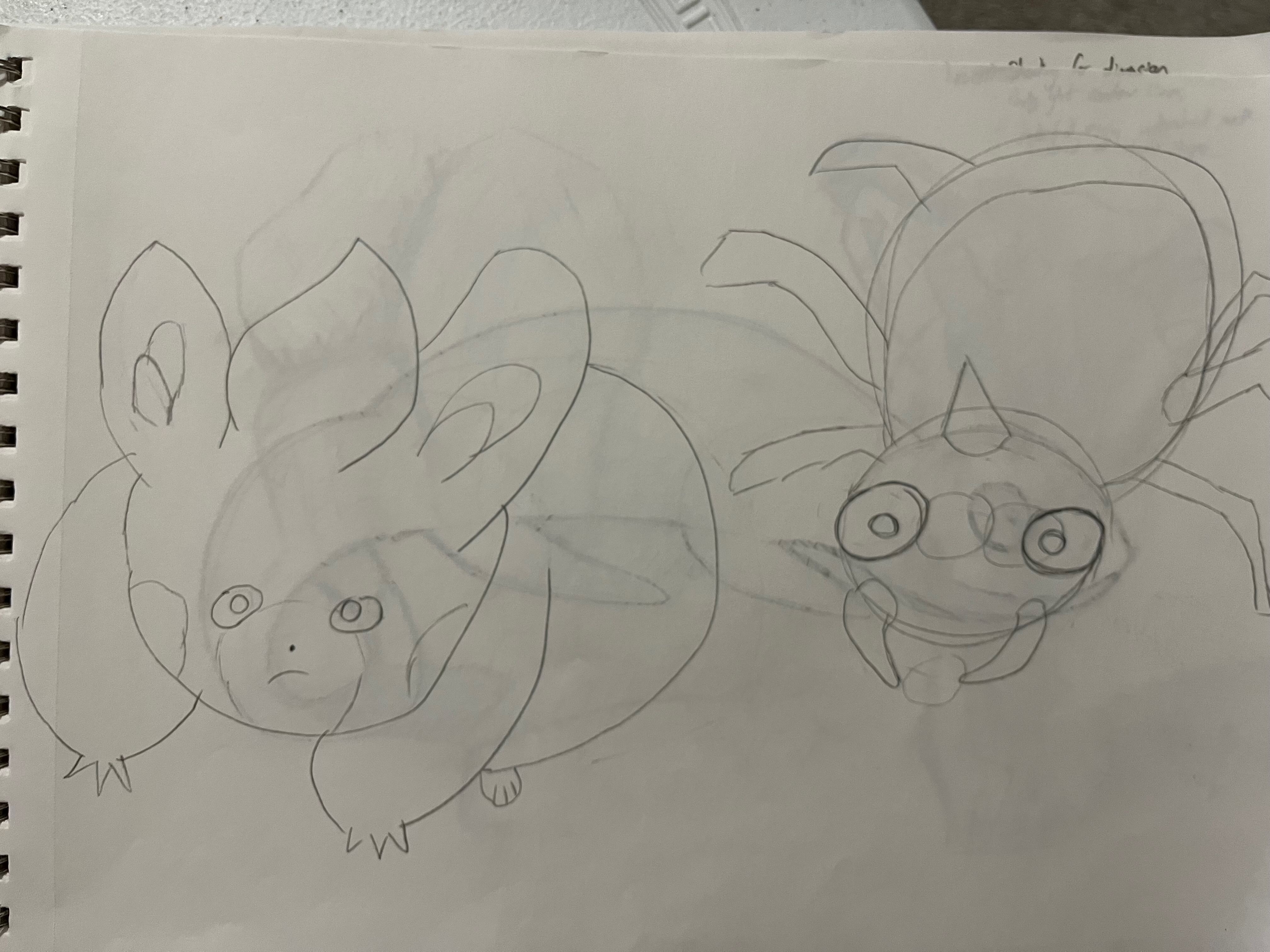 Drawings of pawmi and spinarak pokemon.