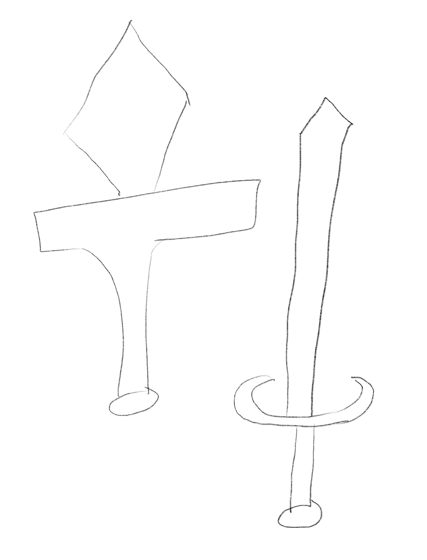 A few poorly drawn swords.